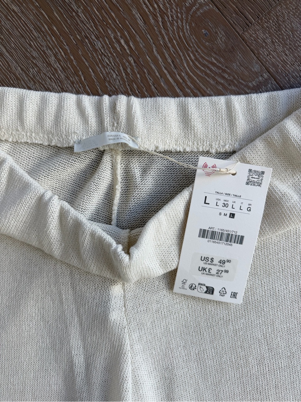 Zara NWT Ivory Lace Trim Knit Matching Set, Shirt and Pant, Large - Picture 10 of 11